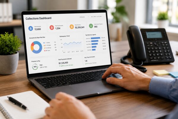 Loan collections software dashboard helping lenders manage delinquent accounts