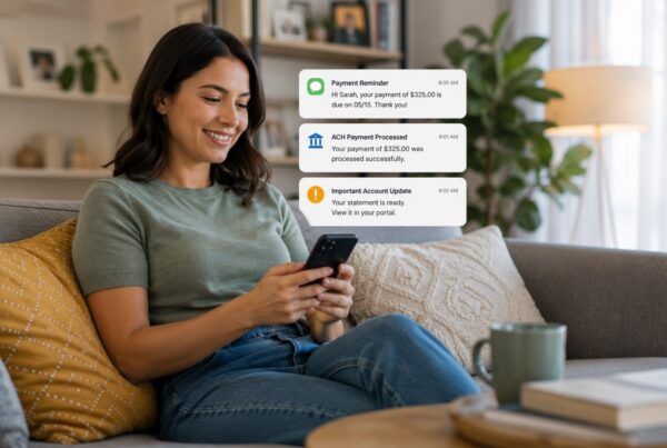 Borrower communication software sending automated payment reminders by SMS and email